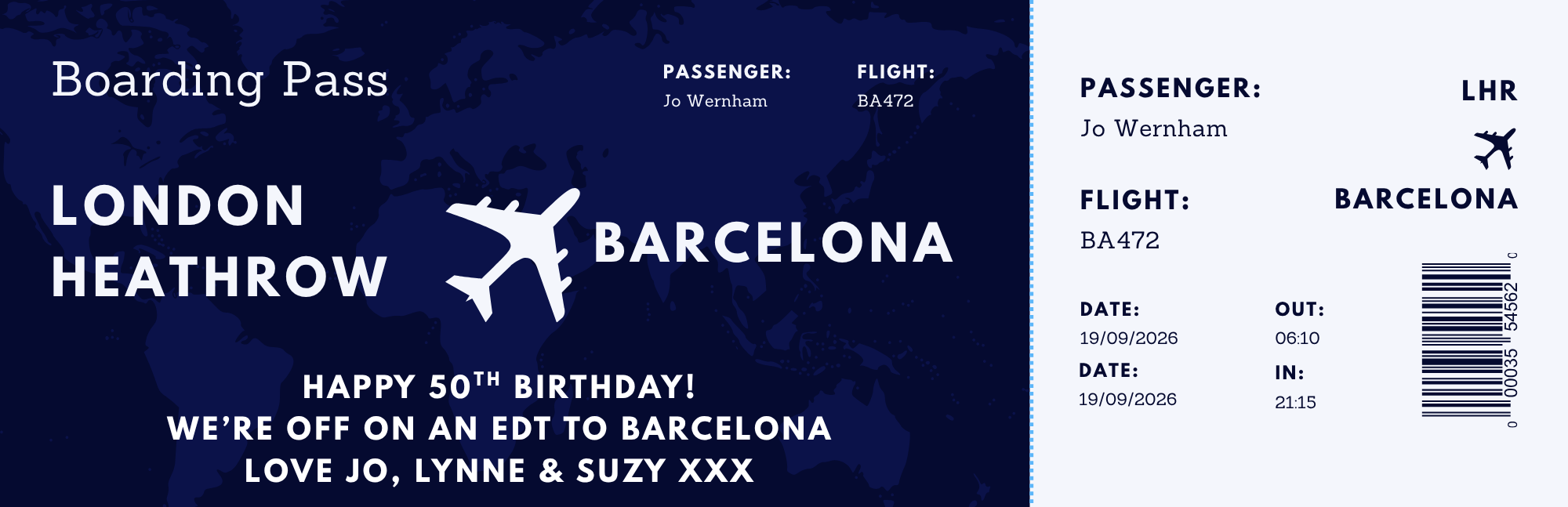 Boarding Pass — London Heathrow to Barcelona, 19th September 2026